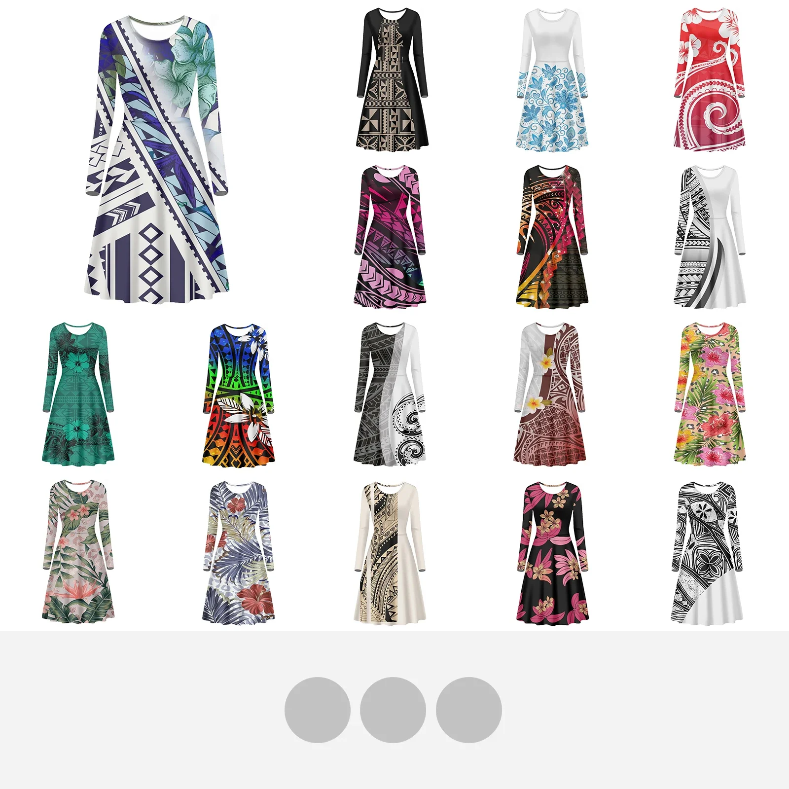 

Женские удобные Платья с цветочным принтом, с круглым вырезом, длинным рукавом, высокой талией, Пляжное искусство, полинезийские племенные тату-принты Тотем тонгана