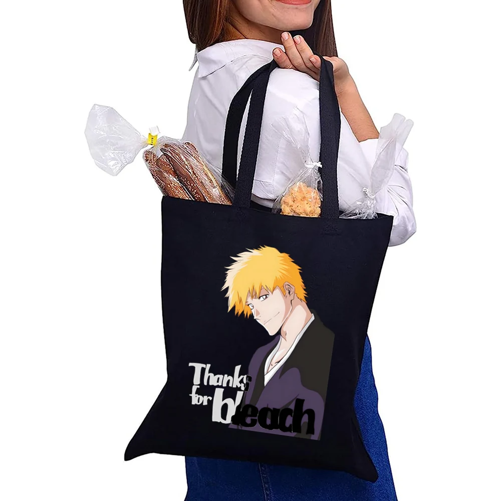 

Women Canvas Bag Bleach Zaraki Kenpachi Kurosaki Ichigo Canvas Bags Large Capacity College Harajuku Handbag Women Bag Shopping