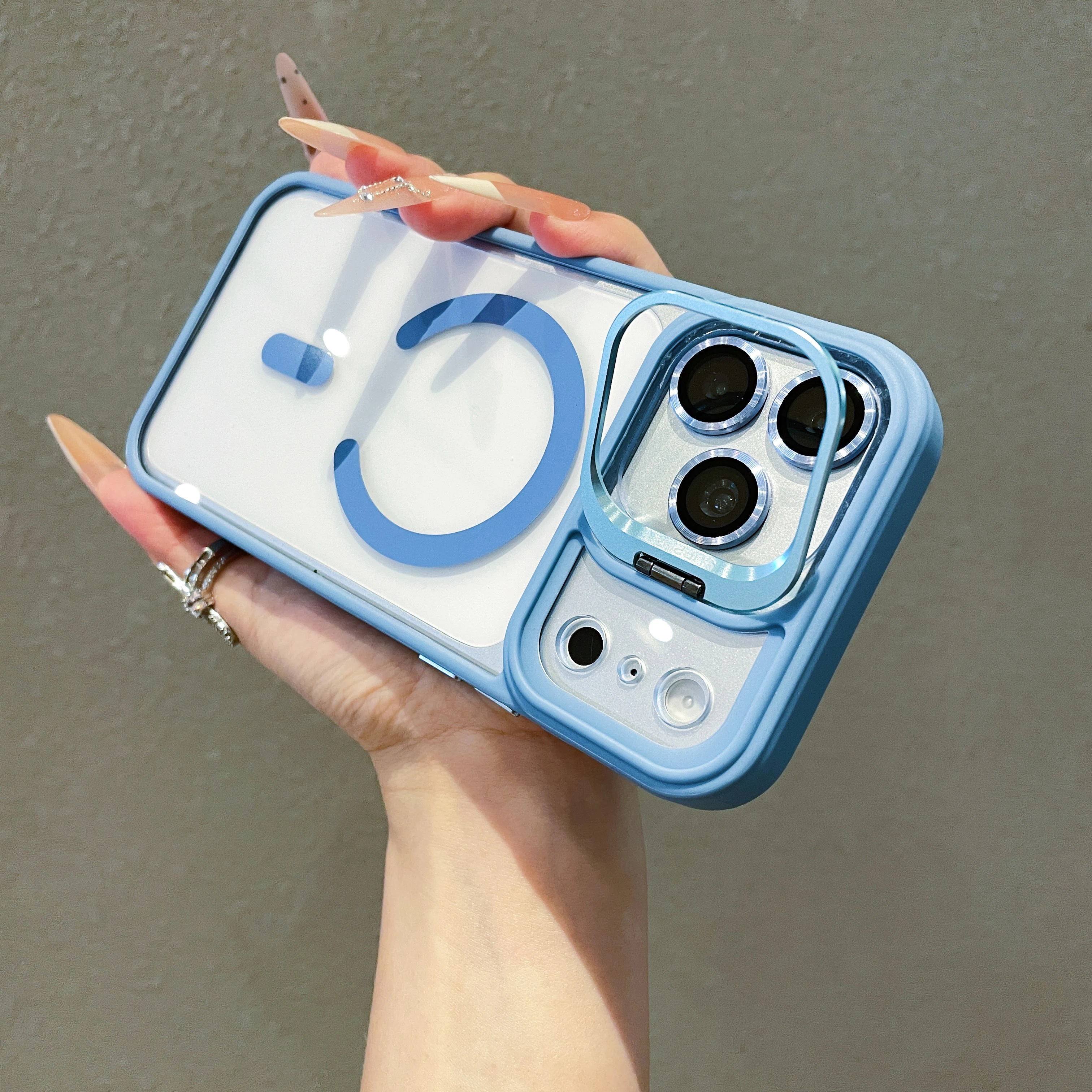 Luxury Matte Translucent Armor Shockproof Magsafe Bracket Case with Wireless Charging Capability