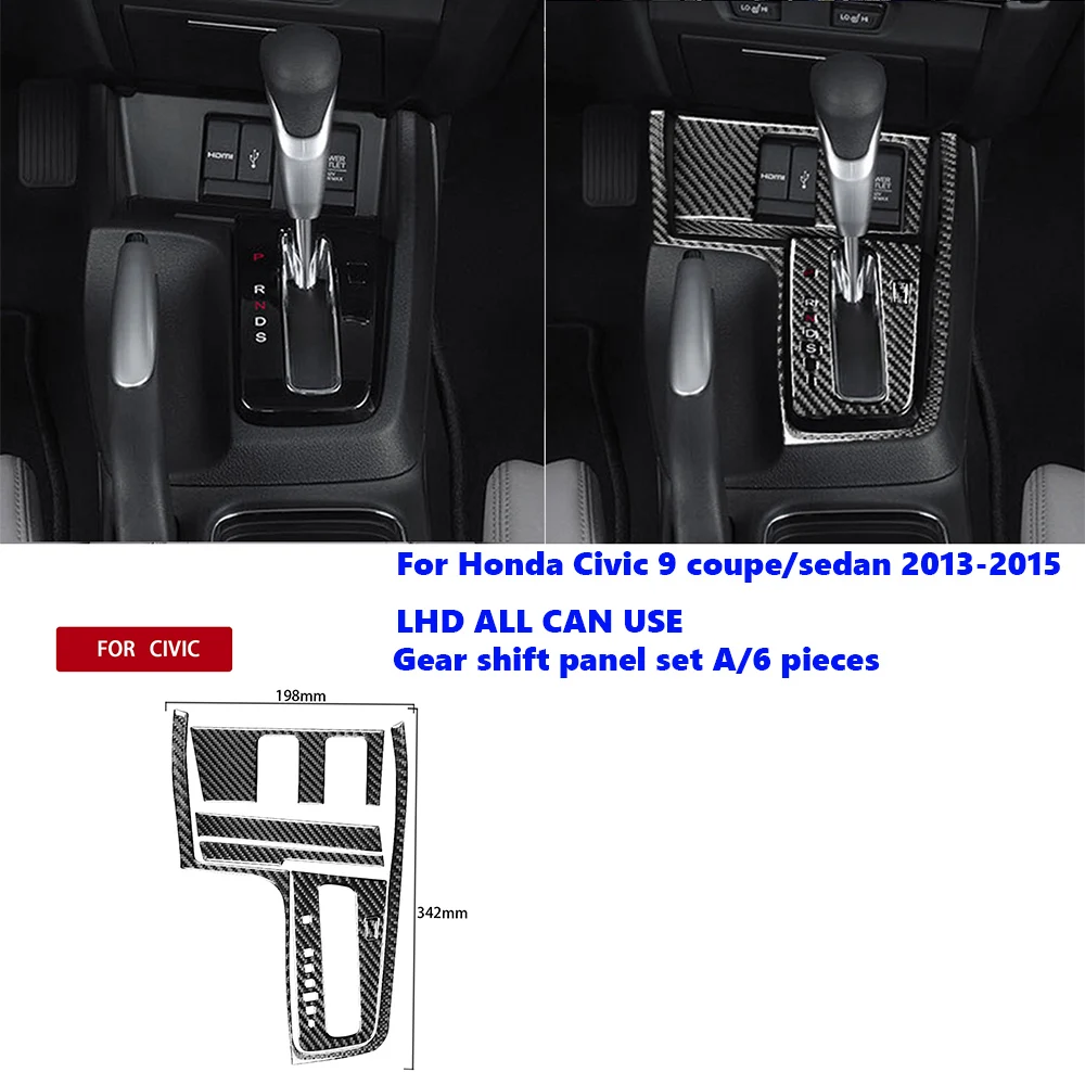 Pegatina Interior de fibra de carbono para coche, Panel de puerta de cambio de marchas, para Honda Civic 9th Coupe/Sedan 2012, 2013, 2014, 2015