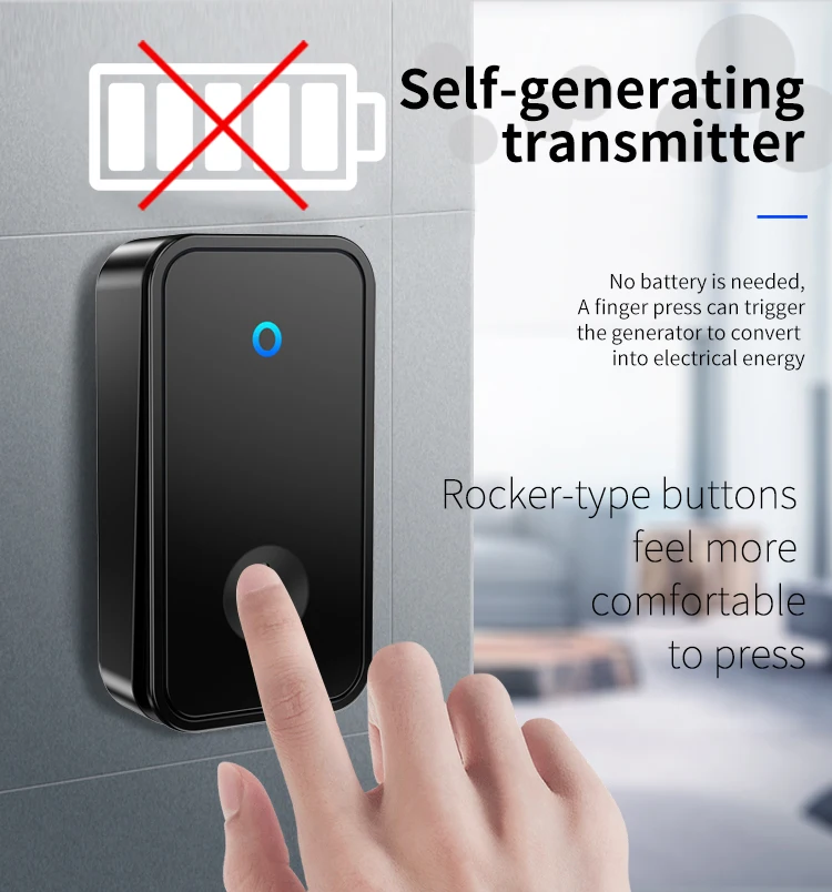 CACAZI Home Welcome Self-powered Doorbell Smart Wireless Door Bell Waterproof FA28 300M Remote Control EU/US/UK/AU Plug wireless doorbell