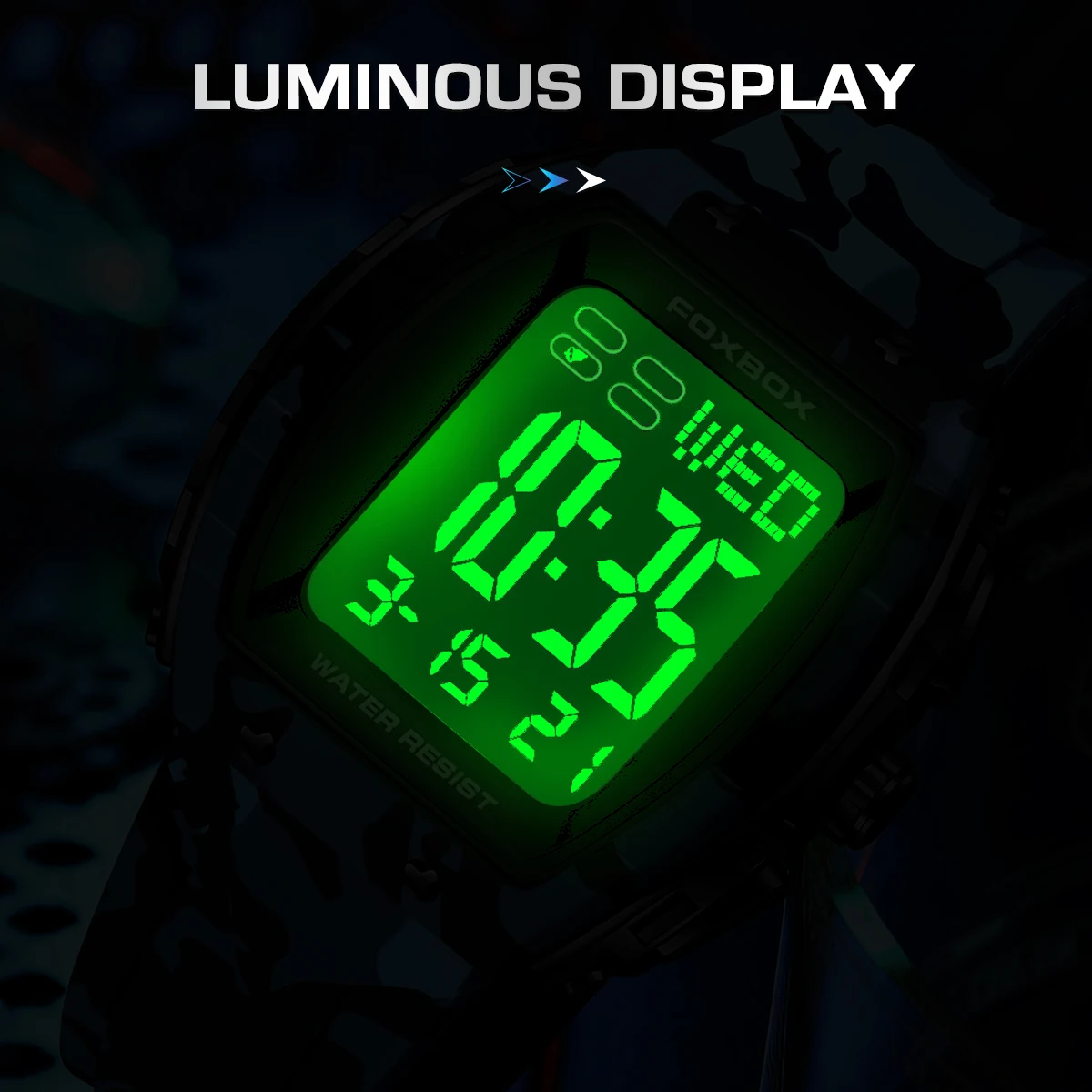 FOXBOX Military Camouflage Men Watch Sports Waterproof Digital Wristwatch LED Luminous Date Week Navy Blue Silicone Man Watches 5