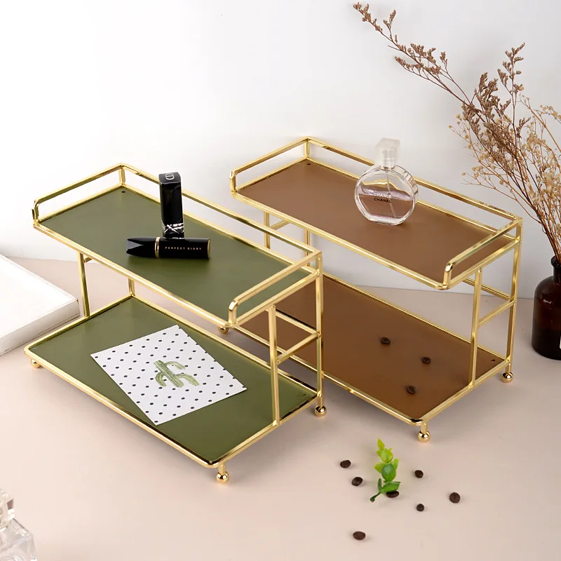 

Bathroom Organizer Stainless Steel And Acrylic Double-layer Storage Tray Jewelry Display Plate Sundry Rack Trinket Ring Holder