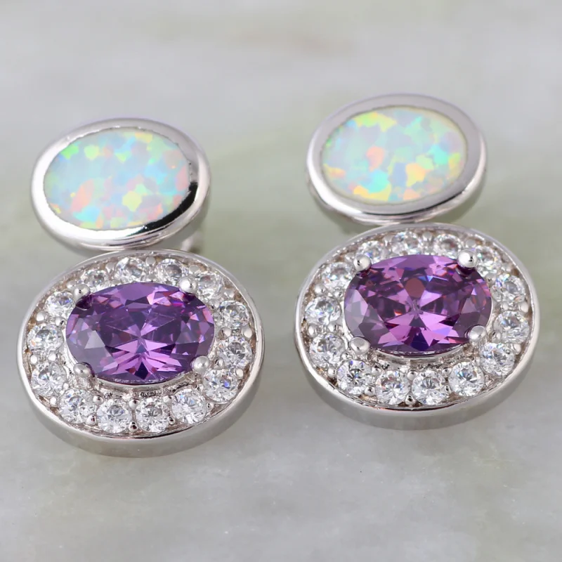 

JLE1219 New Design Noble Blue / White Fire Opal Beautiful Mutil-color Zircon Earrings Ladies Fashion Jewelry