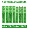 1.2V AA 4800mAh NI-MH Rechargeable Batteries+1.2 V AAA 3800 MAh Rechageable Battery NI-MH Battery 6