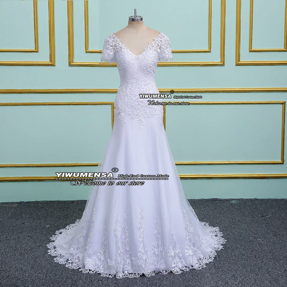 

Белое свадебное платье-Русалка с коротким рукавом и открытой спиной