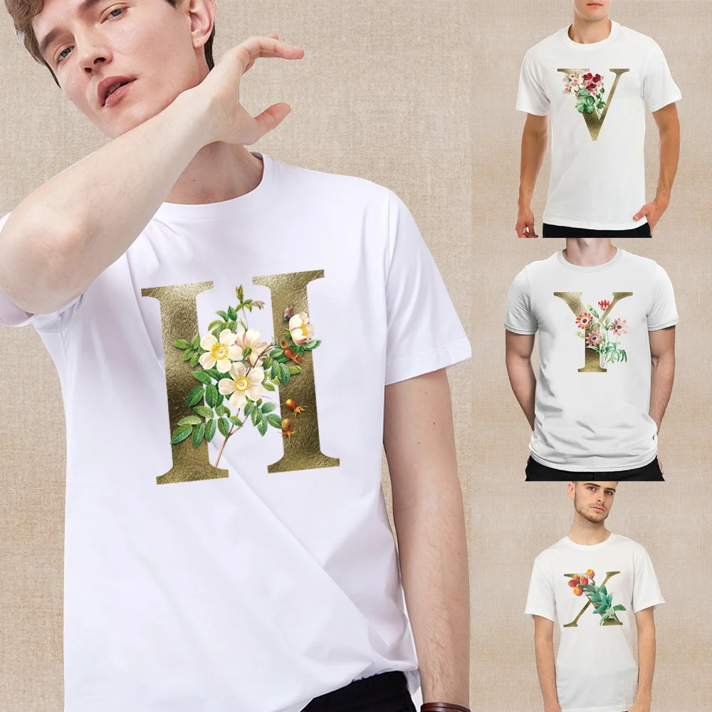 

T Shirt 2023 Golden Flower Pattern Print Short Sleeve Men Summer Fashion Pullover T-shirt O Neck Man T-shirt for Comfortable Top