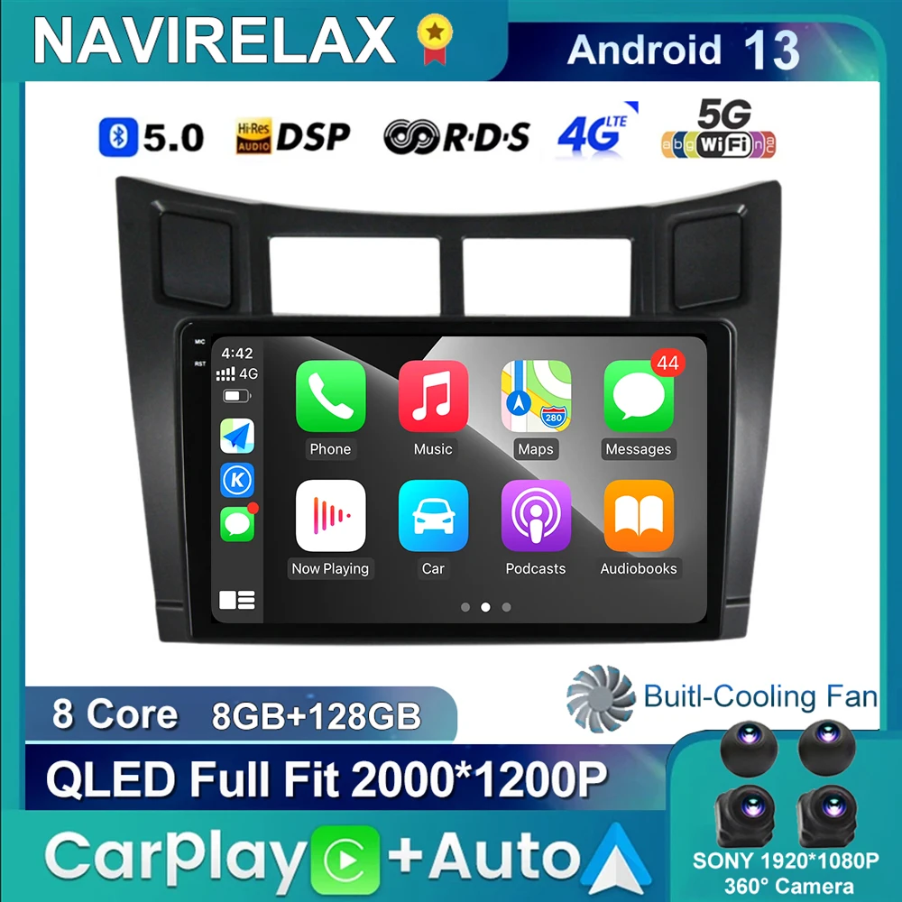 

Автомобильный видеопроигрыватель QLED, Android 13, для Toyota Yaris 2007, Fascia Radio 2005 - 2012 NAVI GPS-навигатор BT WIFI NO 2 Din