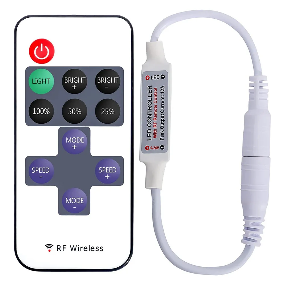 RF11 Key Wireless RF LED Dimmer Monochrome Light Strip 5-24V Copper Wire Light Controller LED Controller