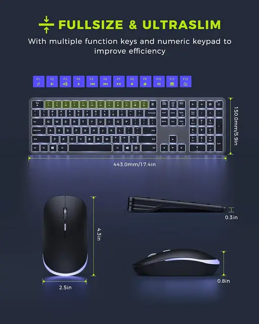 SEENDA Backlit Wireless Mouse and Keyboard Combo Rechargeable Ultra Slim Full Siz 2.4G USB Cordless Illuminated Keyboards Mouse 6