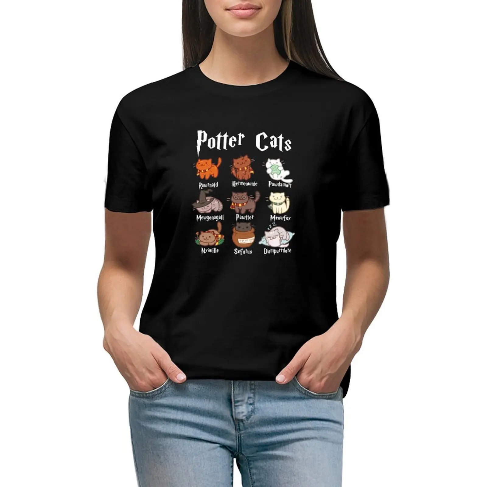 

Potterr Cats T-shirt hippie clothes kawaii clothes workout shirts for Women