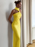 Nibber Halter Metal Knots Dress Women Elegant Summer Trend Solid Folds Backless Sleeveless Sexy Slim Banquet Party Long Bodycon - Image 4
