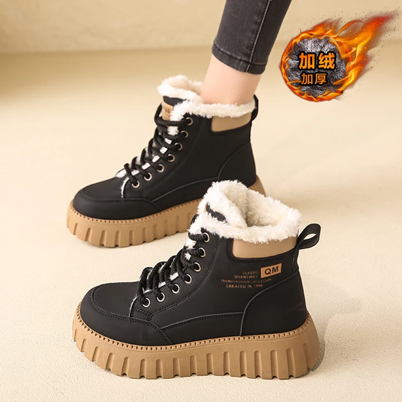

Lace Up Women's Leather Boots Winter Footwear Round Toe Shoes Boots-Women Australia Flat Heel 2023 Rock Genuine Rubber Low Black