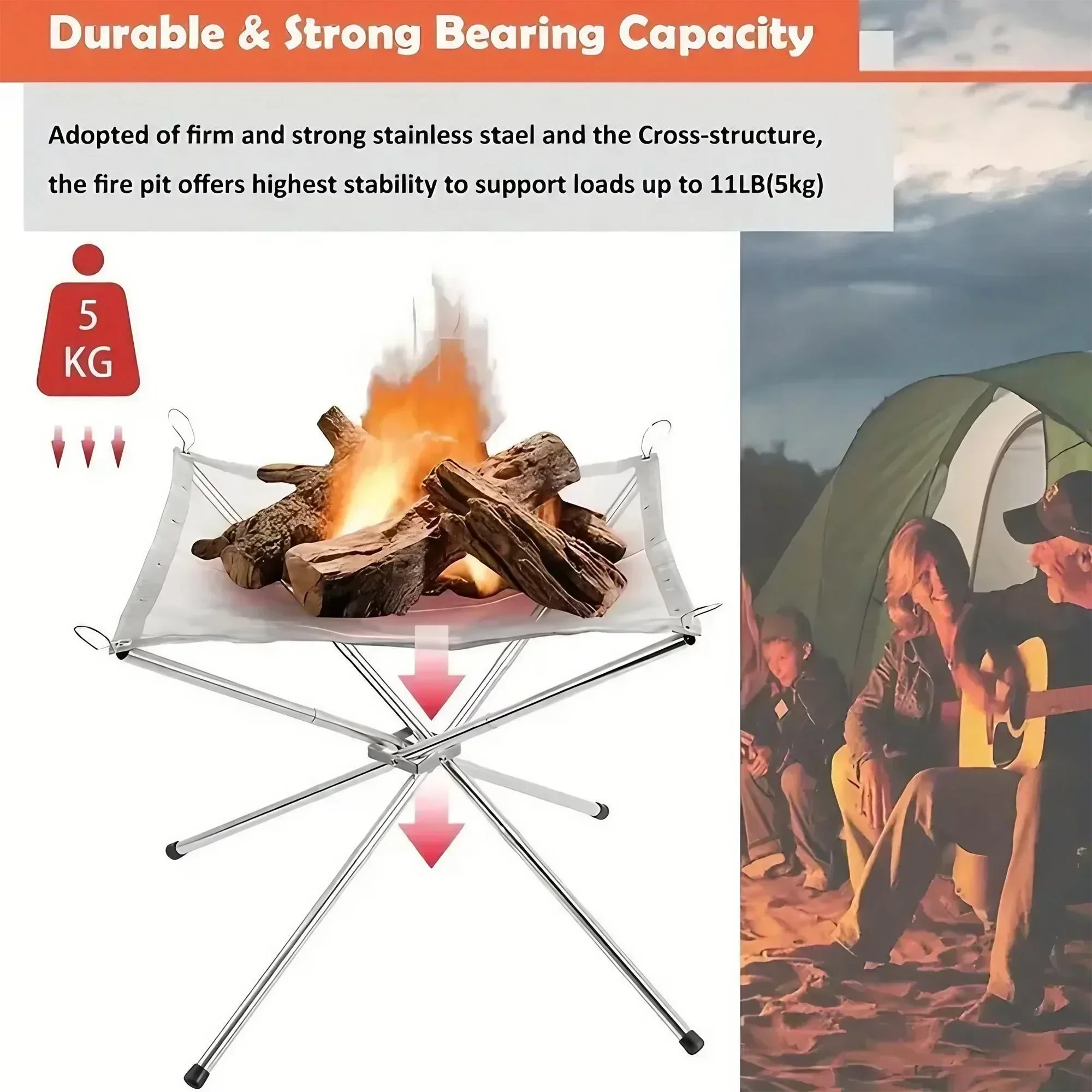 Outdoor Camping Stainless Steel Burning Rack Ultra-light Portable Foldable Camping Wood Stove Fire Stove Charcoal Heating