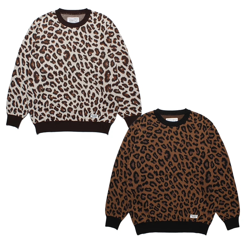 

WACKO MARIA Leopard Print Pure Cotton Round Neck Knitted Sweater Loose 1:1 Men Women Winter Long Sleeve Pullover