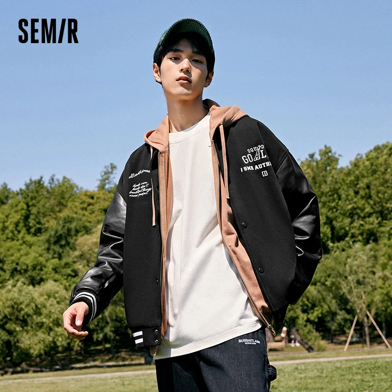 Semir Men Jacket Autumn New Simple Exquisite Letter Embroidery Fashion Sports Baseball Jacket Fashionable Design Jacket for Men semir jeans women blue design bear trousers 2022 autumn new cotton frayed loose tapered demin pants