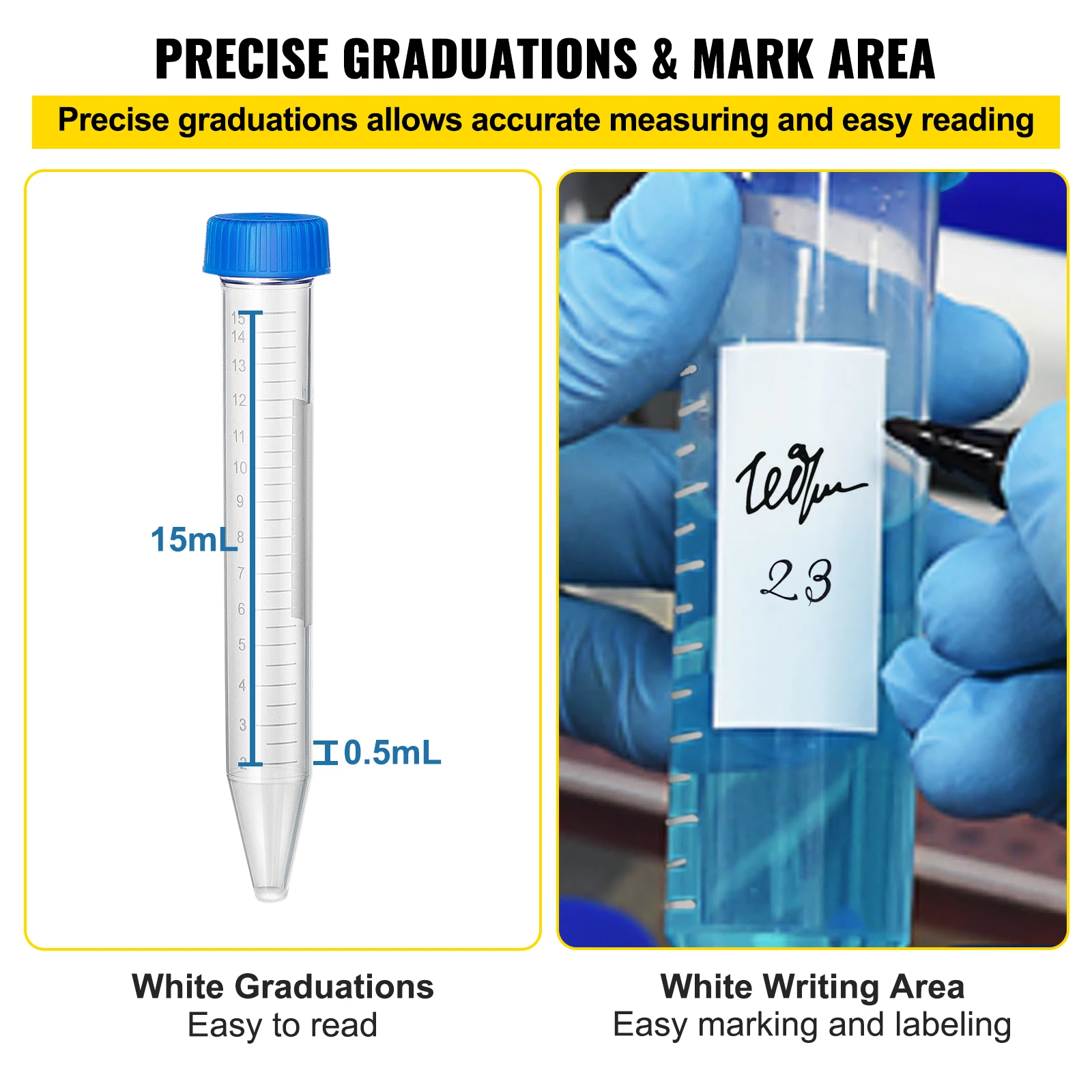 VEVOR 500Pcs 15ML 50ML Centrifuge Plastic Test Tubes With Rack Conical Transparent Box Storage for Lab Sample Storage & Separate