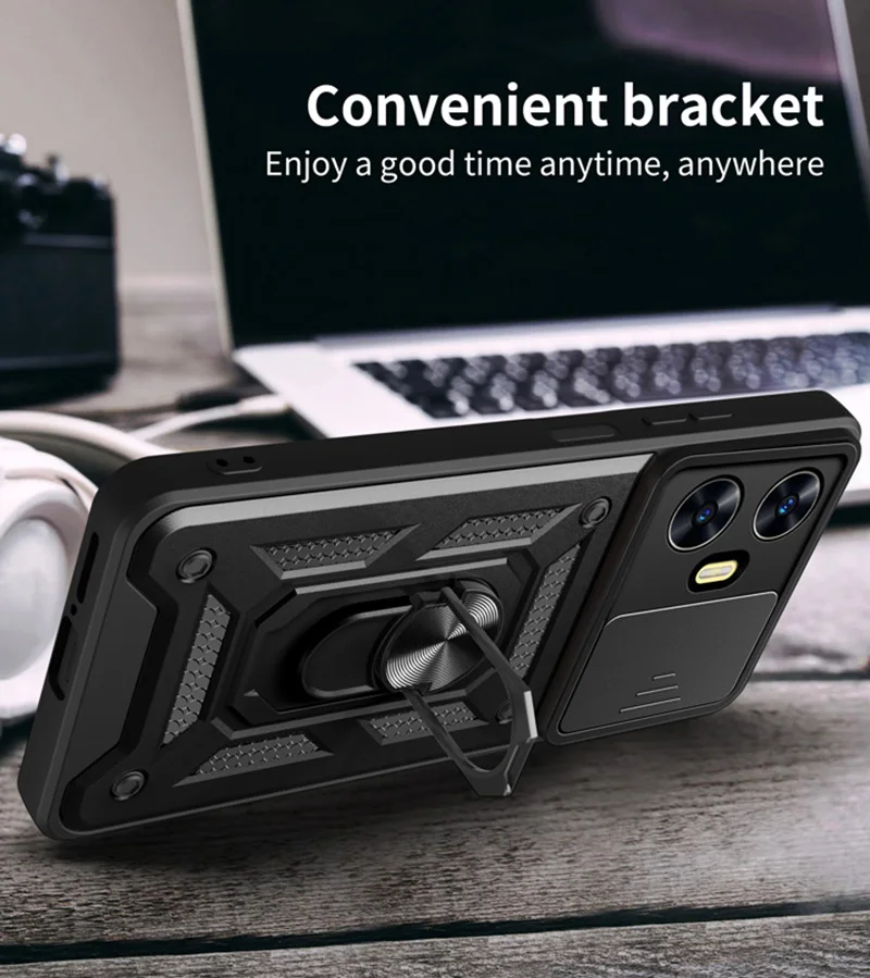 Shockproof Armor Phone Case with Car Holder and Camera Lens Protection