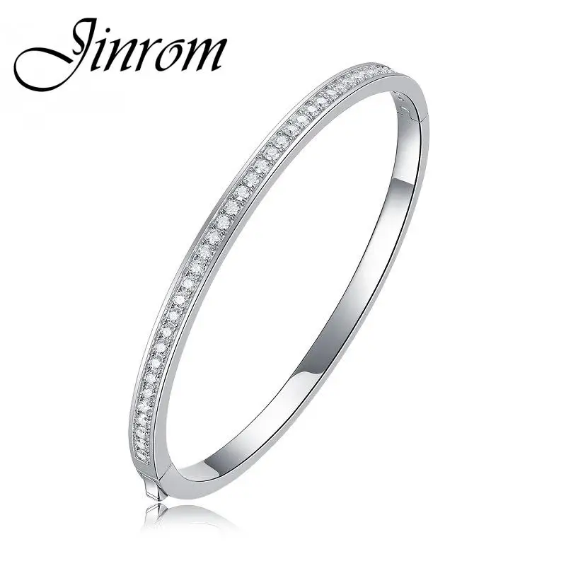 

Jinrom S925 Silver 2mm Moissanite Bangle for Women Luxury Quality Jewelry Birthday Gift Pass Diamond Test with Gra