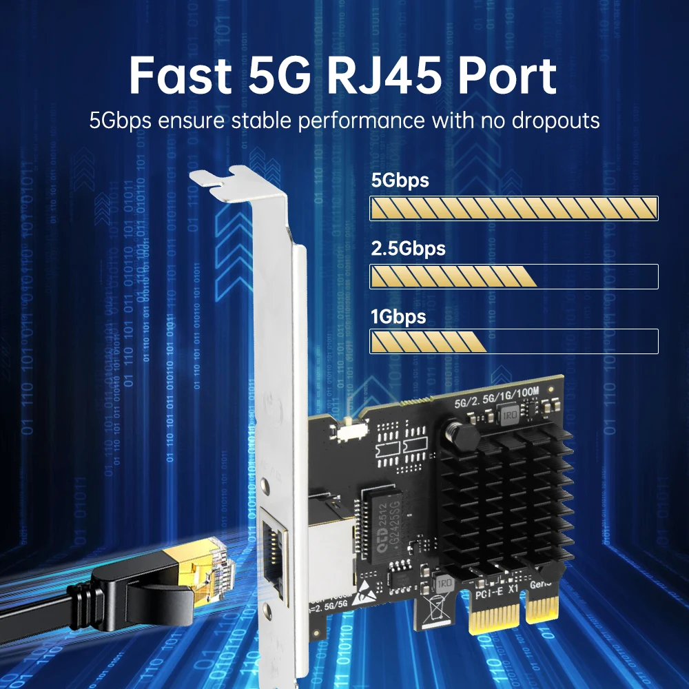 5Gbps PCIE-RJ45 네트워크 카드 RTL8126 5000Mbps 기가비트 이더넷 LAN 어댑터 데스크탑용 직접 속도 데이터 전송