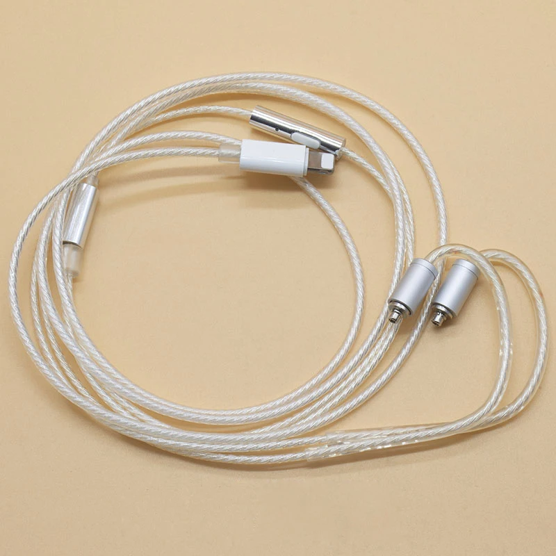 

Подходит для iPhone наушники MMCX обновленный провод прозрачный посеребренный кабель с чипом C100 MFI Светоотражающие hi-fi наушники