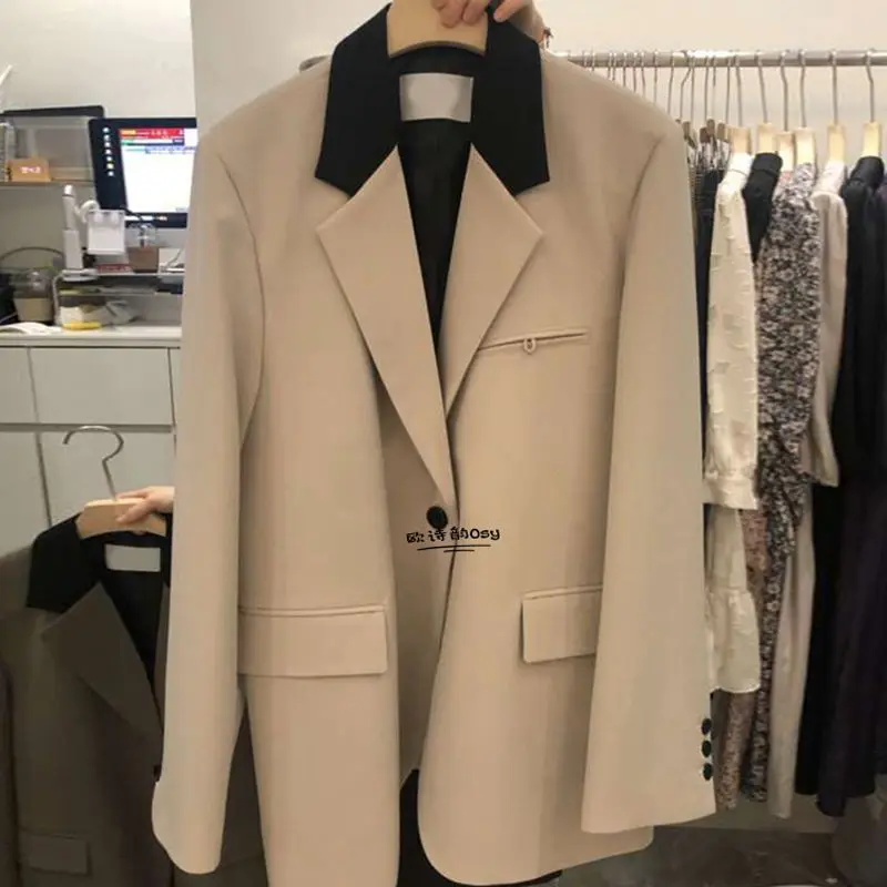 

Chubby Girl Women's Suit Jacket Plus Size 100kg Stitching High-end Temperament Spring and Autumn Korean Style Loose Casual Suit