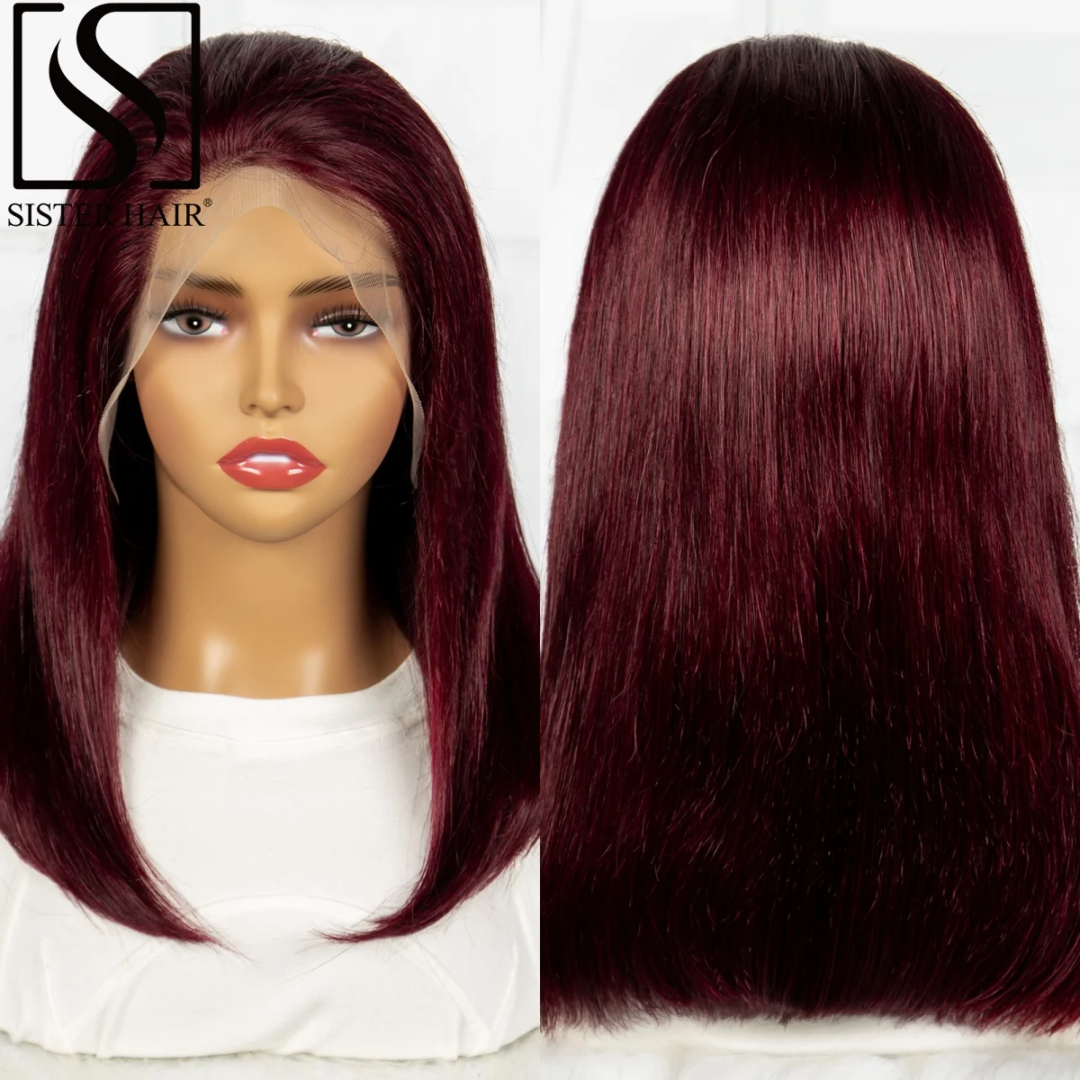 

10-24 inches 250% Density Burgundy 99J Straight Human Hair Wigs Bob Wigs 13x4 Transparent Lace Front Brazilian Remy Hair Wigs