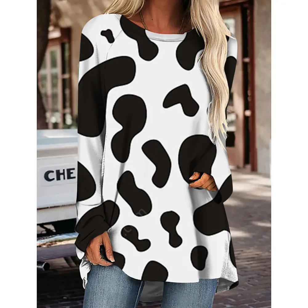 

New Fashion Women's Animal Striped T-Shirt For Women Girls Casual Outwear Clothing Autumn Winter Long T-Shirt Party Tops Tees