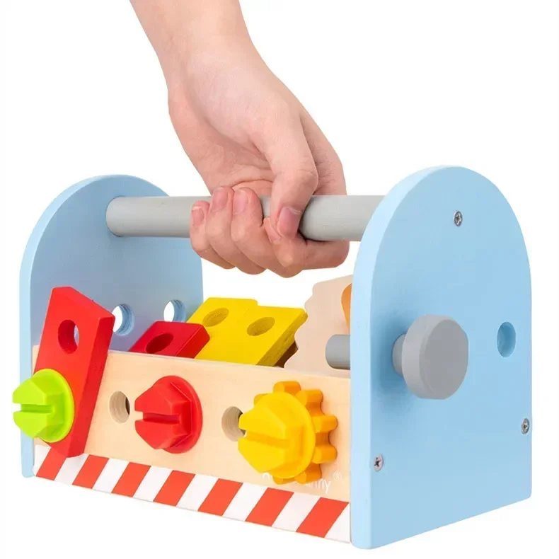 고품질 나무 도구 상자 세트 서비스 키트 드라이버 망치 톱 놀이 집 퍼즐 인터랙티브 장난감  생일 선물