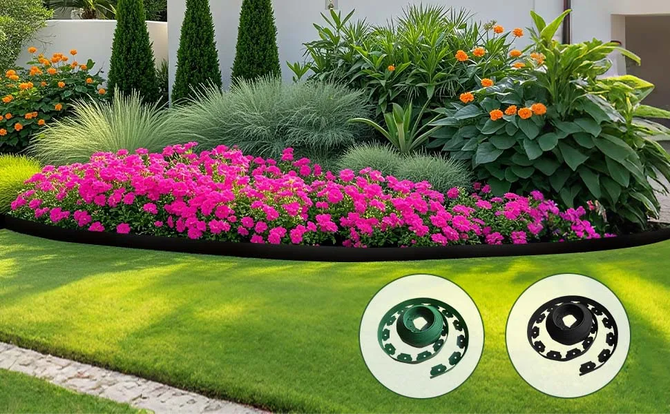 Landschaftskantenbordüre-Set, 33 Fuß x 4 Zoll, keine grabenen Gartenkanten mit 30 Spikes für Blumenbetten, Rasen, Hof, Weg, Auffahrt – Detail 9