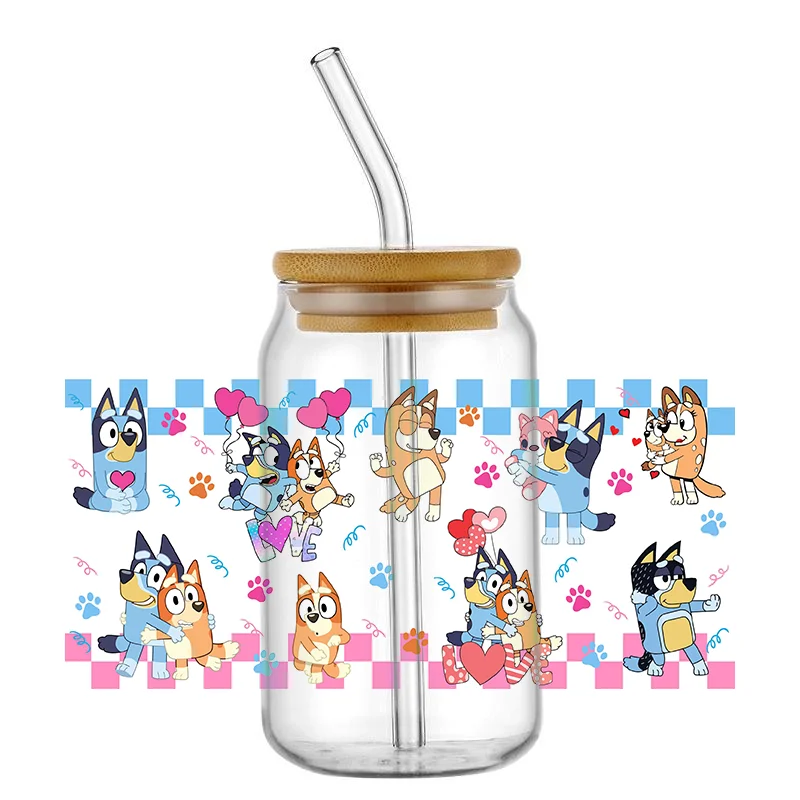 UV DTF Cup Wrap Transfers 16oz Cartoon Dog Sticker Decals UV DTF Cup Wraps Transfers for Glass Cups