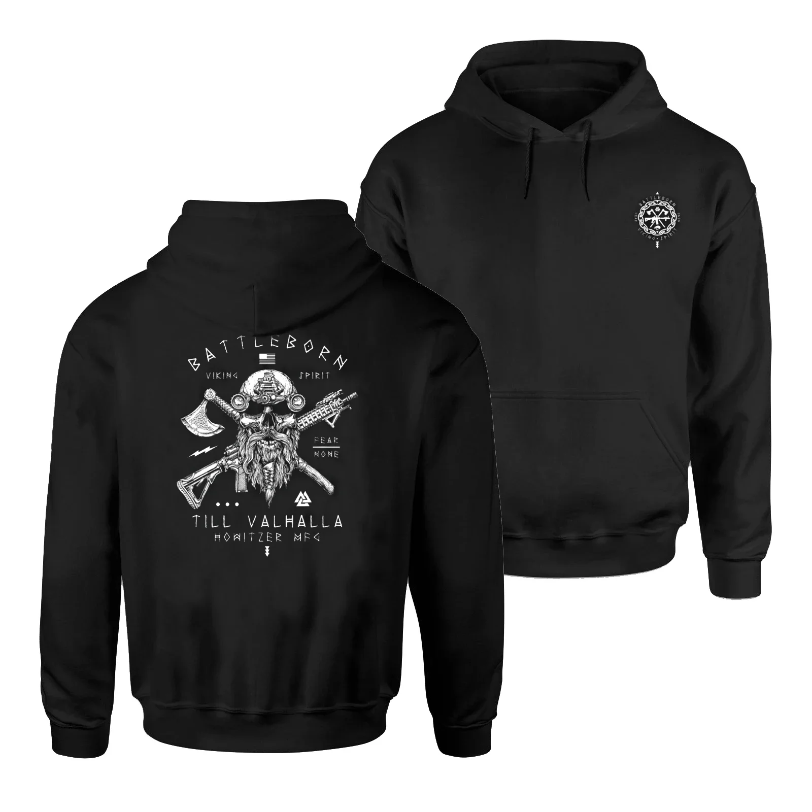 

Till Valhalla. Battleborn Nordic Warrior Tactical Skull Grunt Pullover Hoodie New 100% Cotton Casual Mens Sweatshirts Streetwear