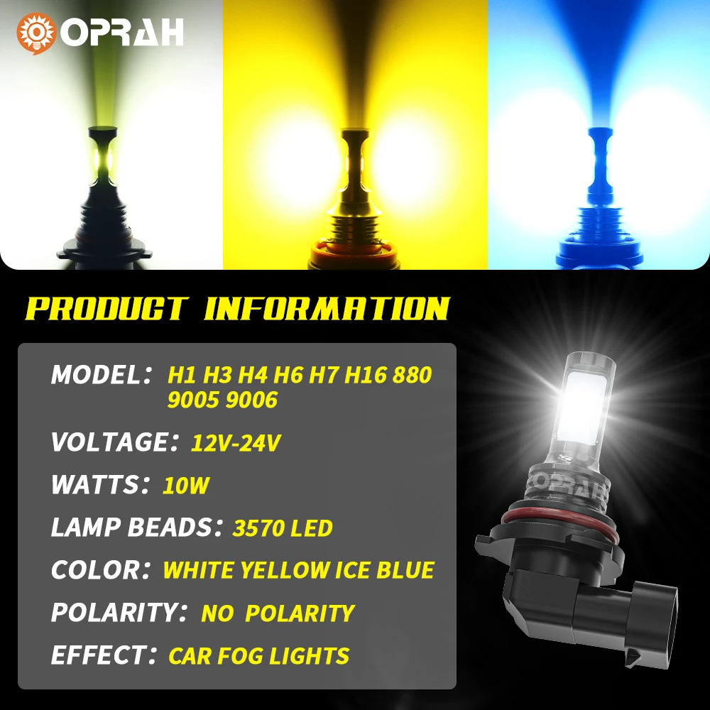 2pcs H7 H1 H3 H11 9005/HB3 9006/HB4 LED Fog Lights 880 881 H27 For Car FOG Lamp Headlight DRL Super Bright 3570 CANBUS 12V White