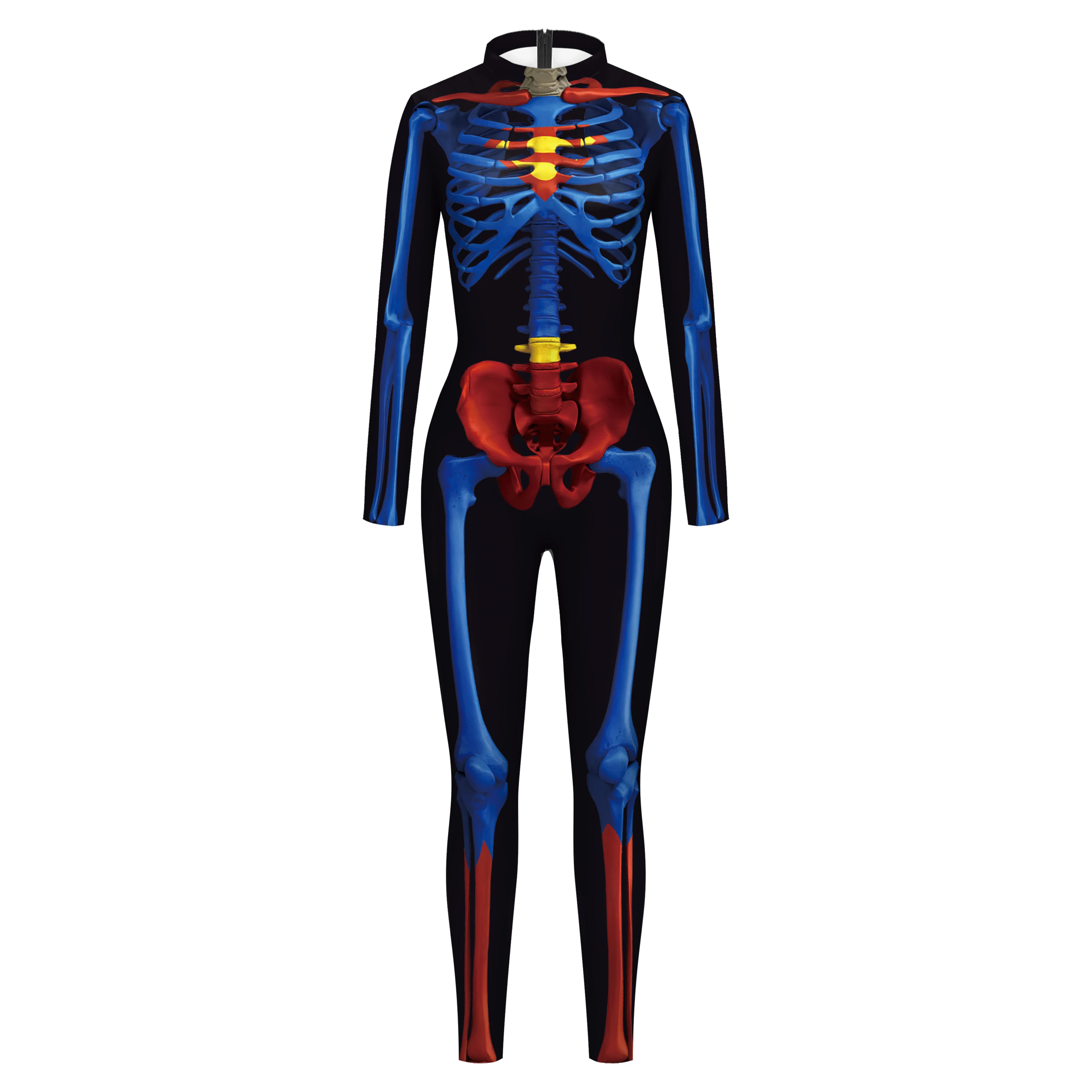Zawaland Women Men Fashion Bodysuit Long Sleeve Skull Print Party Jumpsuit Holiday Party Funny Cosplay Costumes Performance