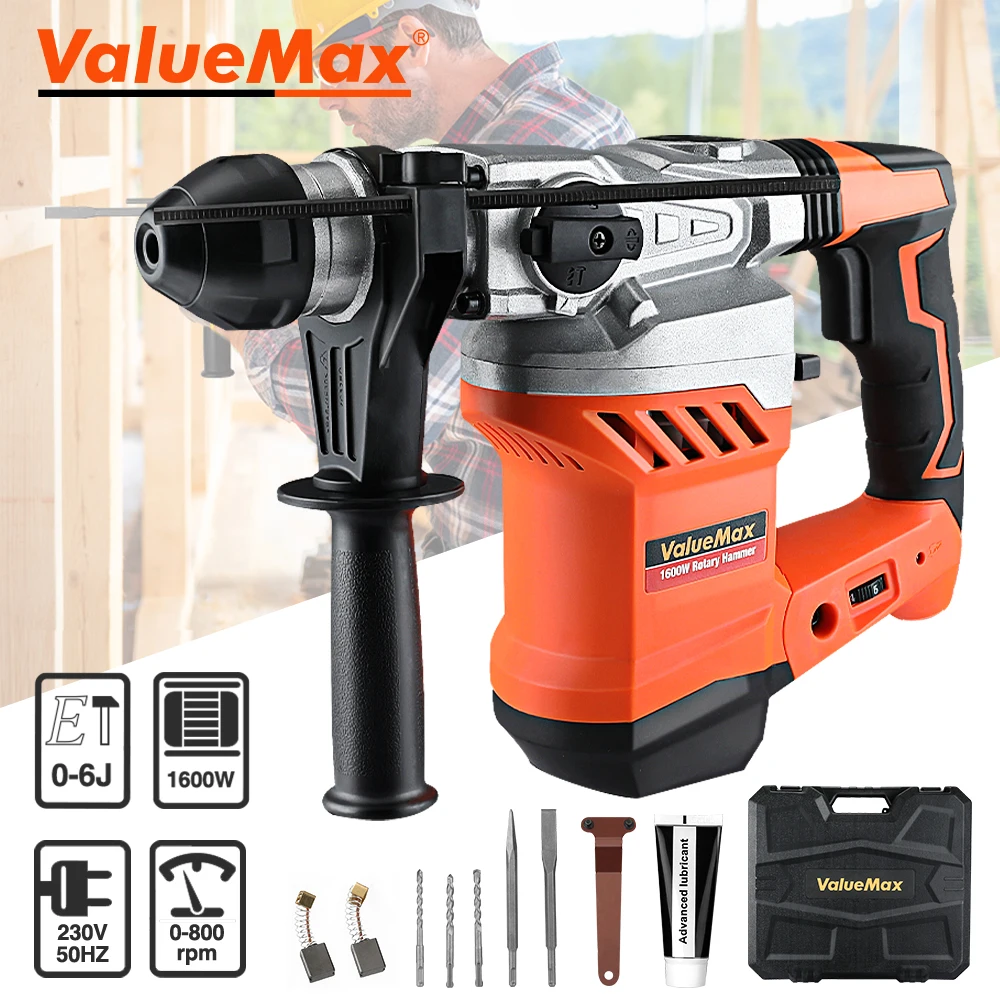 ValueMax 1600W Rotary Hammer Drill Adjustable Speeds Cordles Electric