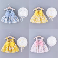 2Pcs/Set Girls' X Summer Daisy Dress Sweet Bow Baby Beach Dress 0-3 Years Old Newborn Dress+Hat 1