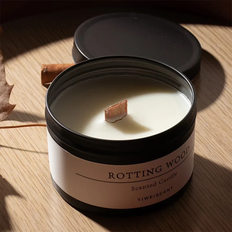 

Black Tin Can Scented Aromatic Candles Wooden Wick Candle Jars with Lid Classic Home Decorative Candles Dried Flower