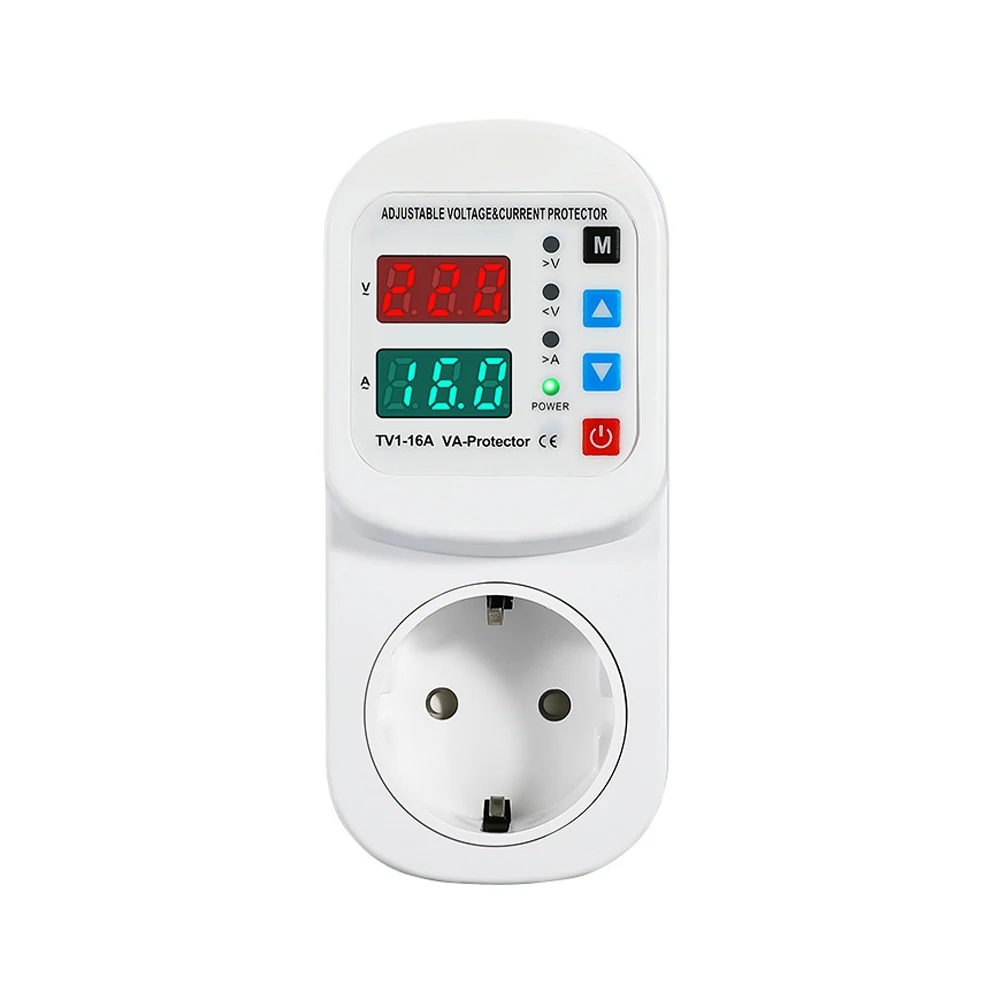 Over Voltage Current Under Voltage Protector Socket AC 220V 110V Adjustable 16A Surge Protector EU Plug Socket Safe