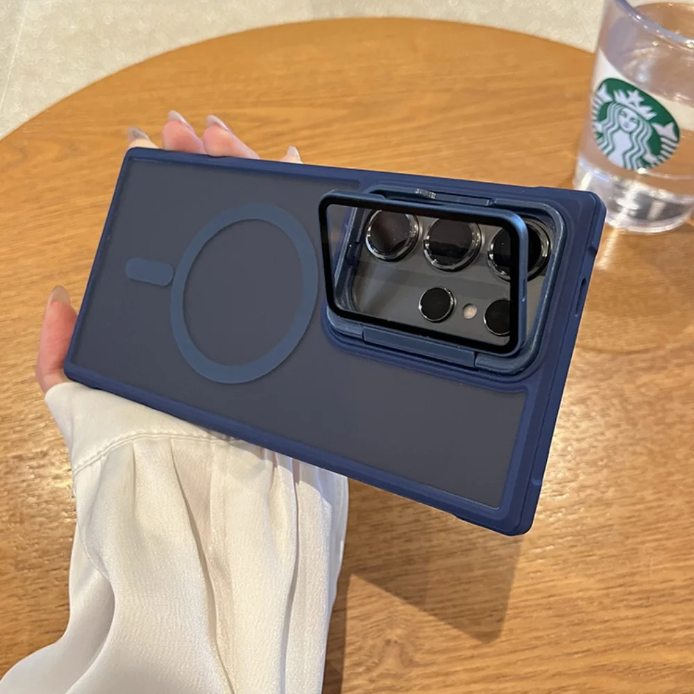 Frosted Magnetic Holder Phone Case with MagSafe Compatibility and Camera Protector