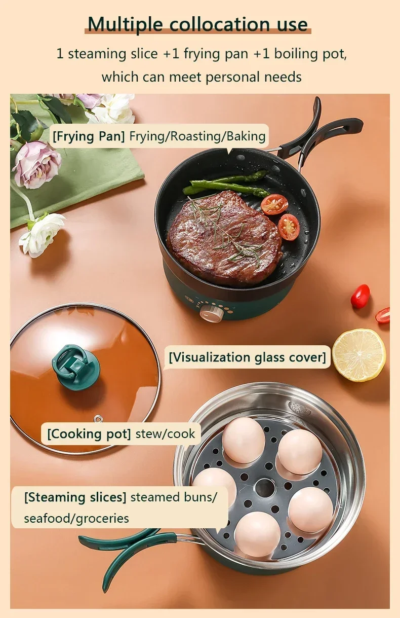 Description Picture 4 of item110V/220V Electric Split Cooking Pot Foldable Multicooker Frying Pan Hotpot Steamer Rice Cooker Soup Maker Water Boiler Travel