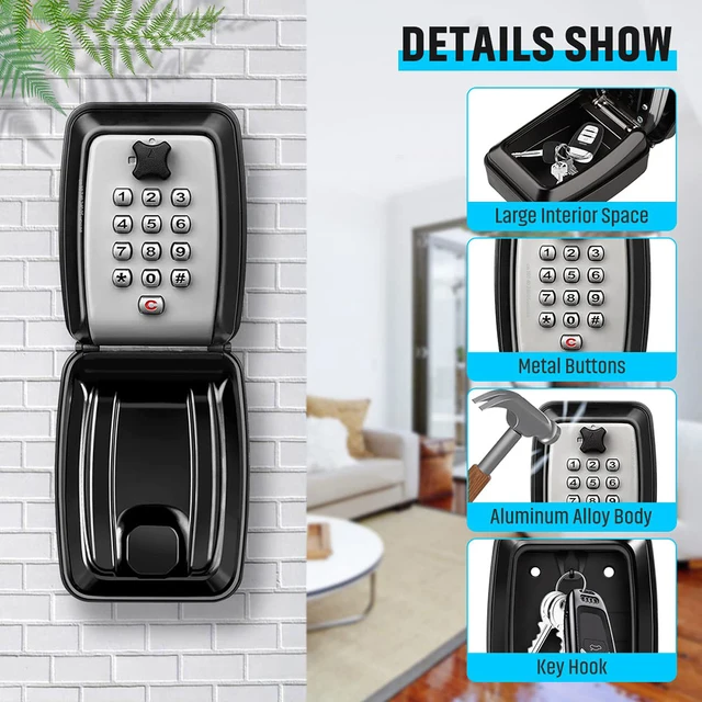 Wall Mounted Key Storage Box Safe Waterproof Anti-theft Key Box With Combination Lock 12-Digital Password Office Home Outdoor 4