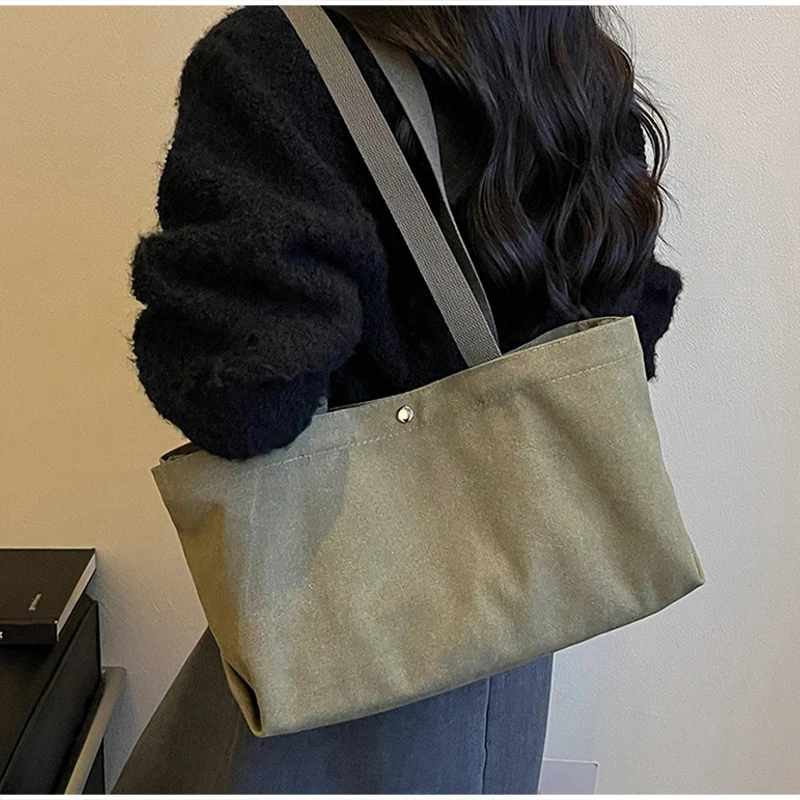 Borsa a Tracolla Hobo, Borsa a Mano da Donna a Tinta Unita con Silhouette Allungata, Borsa Leggera in Tela per il Pendolarismo - immagine 5