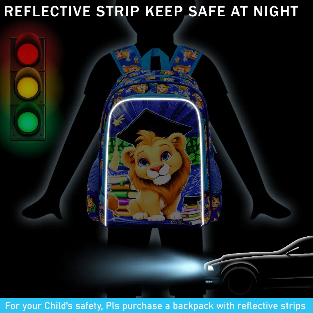 3Pcs Kids Backpack for Boys, 16" Lion Bookbag with Lunch Box, School Backpacks Set for Elementary Preschool Kindergarten 4