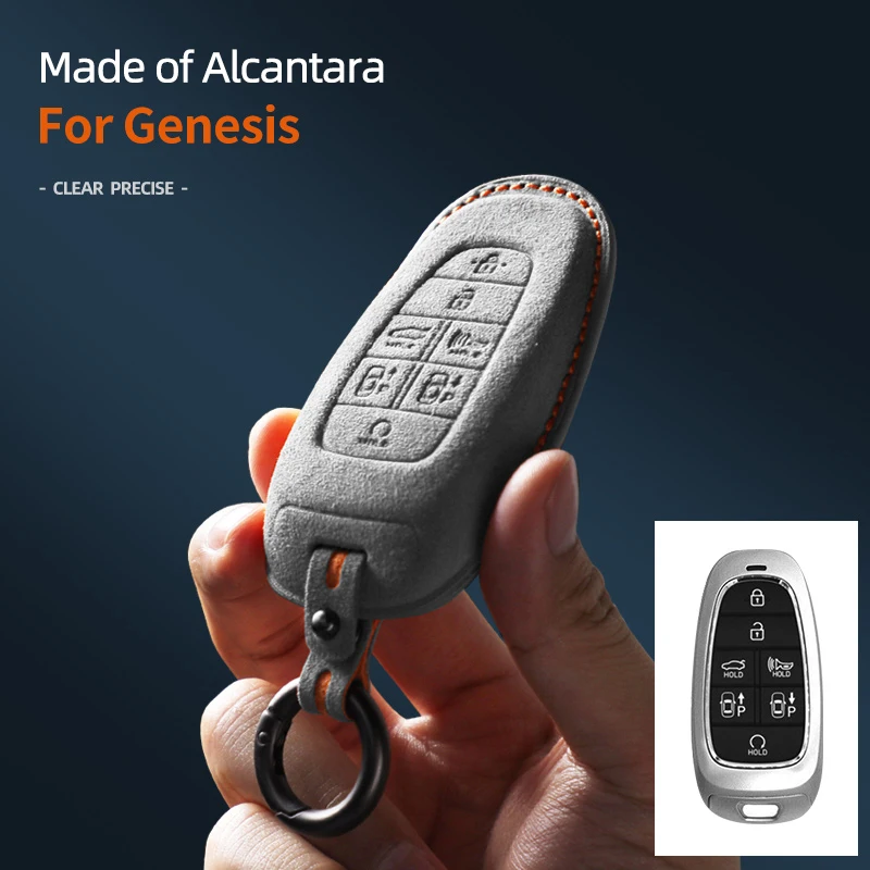 

Alcantara Car Key Case Cover Holder Key Shell Buckle For Hyundai Genesis G80 GV70 Gv80 GV90 2020 2021 2022