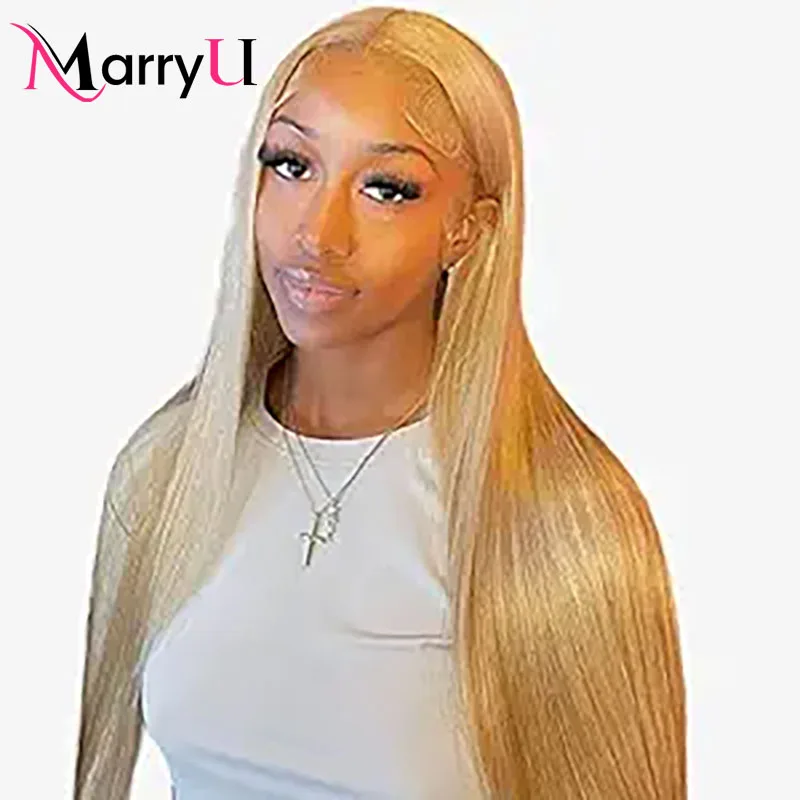 

Marryu Hair Wear Go медово-светлый безклеевой парик, человеческие волосы #27 6x4, прямой парик на сетке спереди, предварительно выщипанные волосы для женщин