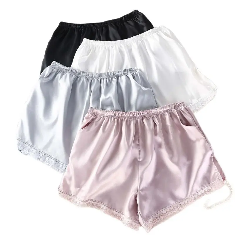 

1 Pcs Sexy Women Shorts Lace Elastic Breathable Lace Faux Silk Casual Fashion Low Waist Solid Color Loose Summer Short Pants