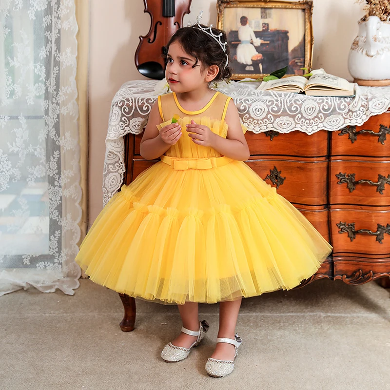 

Vestidos 2022 New 1st Birthday Evening Dress Children Mesh Sleeveless Princess Dresses For Baby Girl Party Dress 1-7 Years Old