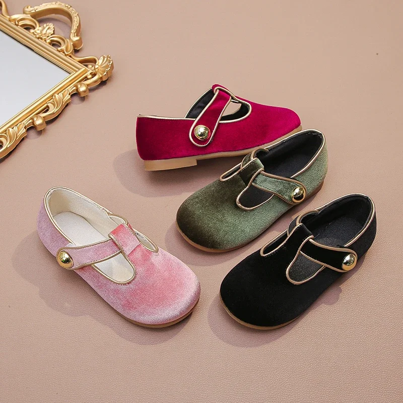 Wine Red Leather Kids Flat Shoes for Girls