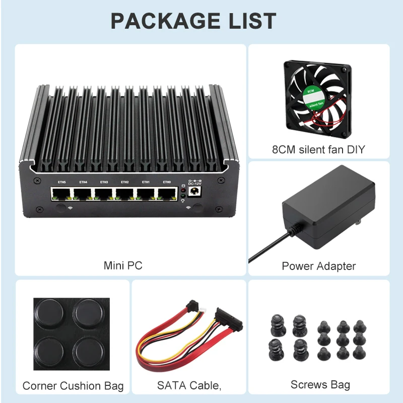 Intel Pentium Gold 8505 Soft Router 6 Lans i226-V 2.5G Fanless Mini PC COM HD DP USB Type-C DDR5 SATA pfSense Firewall Appliance 6