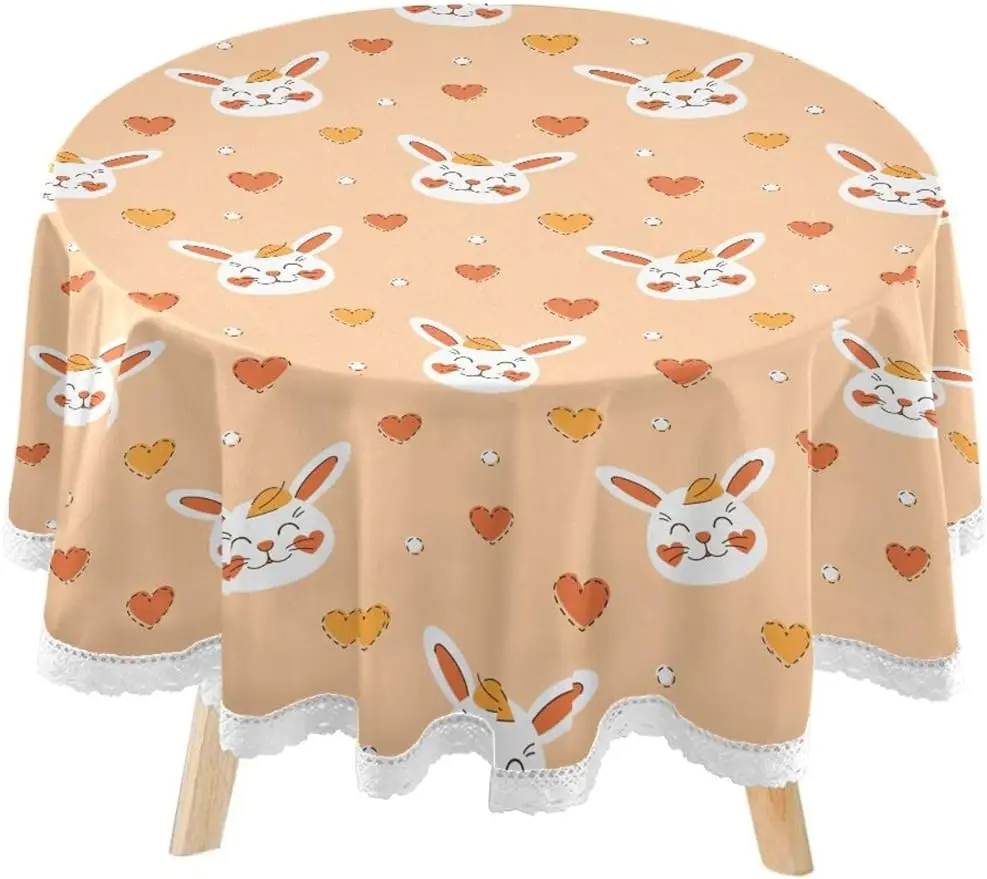 

Orange Hearts Circular Lace Table Cover Washable for Kitchen Party BBQ Dining Decor